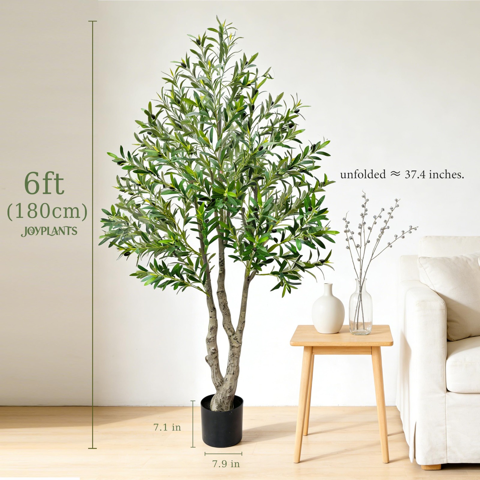 6FT Tall Artificial Olive Tree, Medium Faux Olive Tree Black Pot