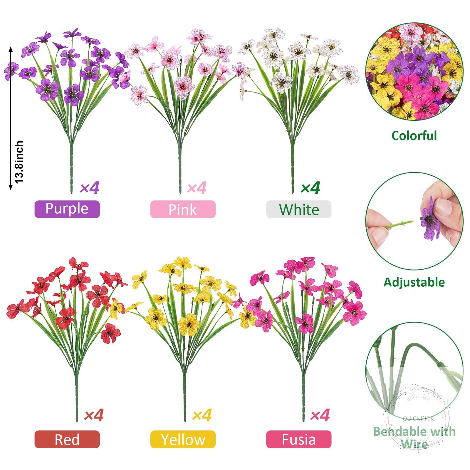 24 Bundles Artificial Flowers for Outdoors UV Resistant Silk Fake Flowers Faux