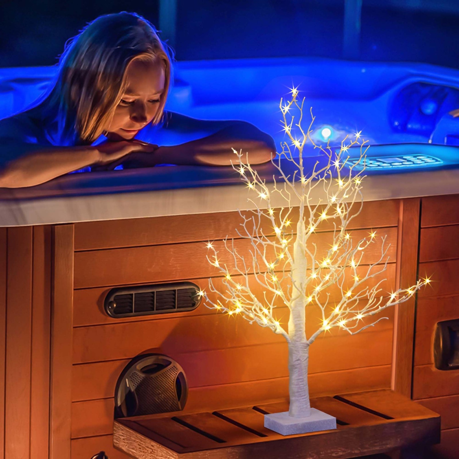 24IN Lighted Willow Tree Bonsai 70 Mini Lights Artificial White Birch Tree fo…