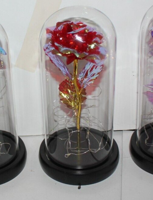 Red Eternal Rose w LED Lights in Glass Dome Mothers Valentines Anniversary Gift