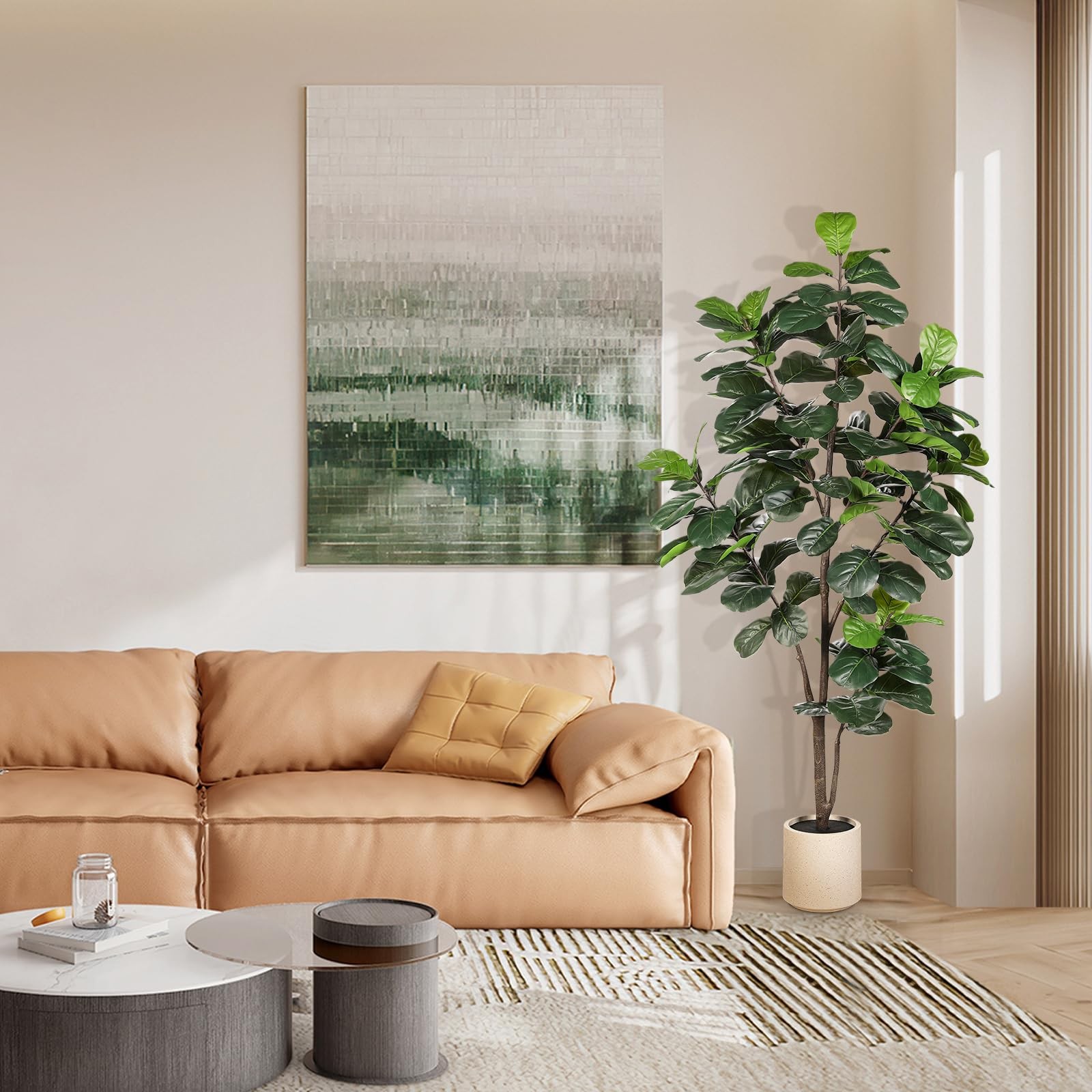 Fiddle Leaf Fig Tree Artificial – 6ft Faux Fiddle Leaf Fig Tree with White Pl…