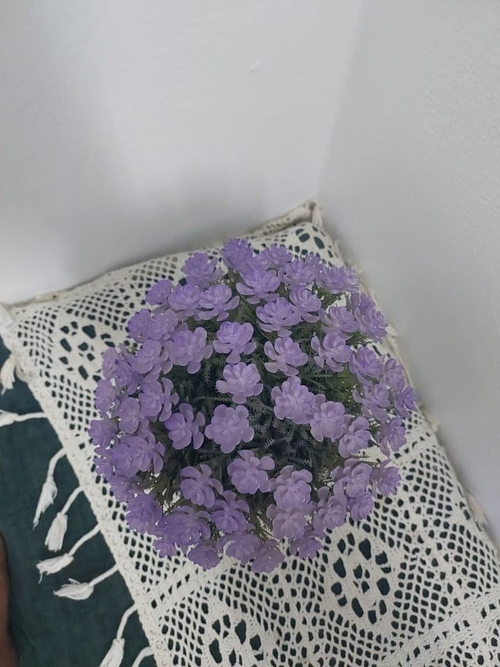 Artificial Lavender Purple Flowers in Rustic Burlap Pot Farmhouse Home Decor