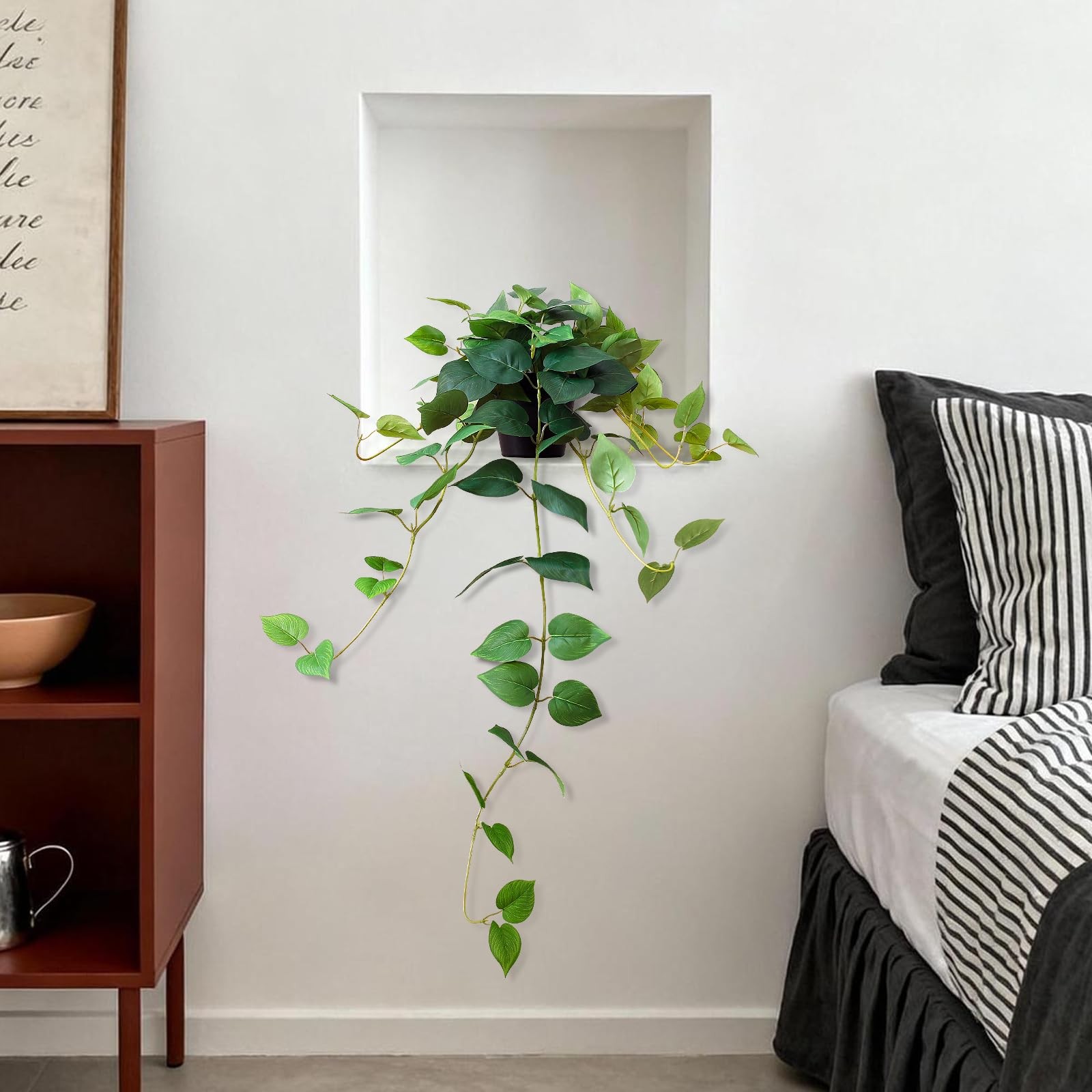 33 Inch Fake Pothos Hanging Plants Potted Artificial Silk Vines Greenery Decor