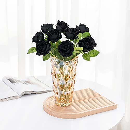 Fake Roses Artificial Silk Flowers – 12 Pcs Black Roses Artificial Faux