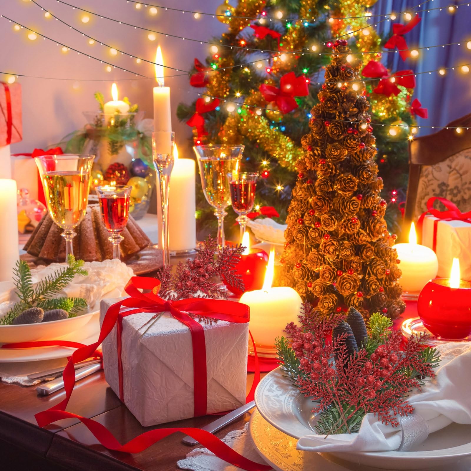 40 Pieces Christmas Tree Decorations Include 20 Glitter Berries Stems and 20 …