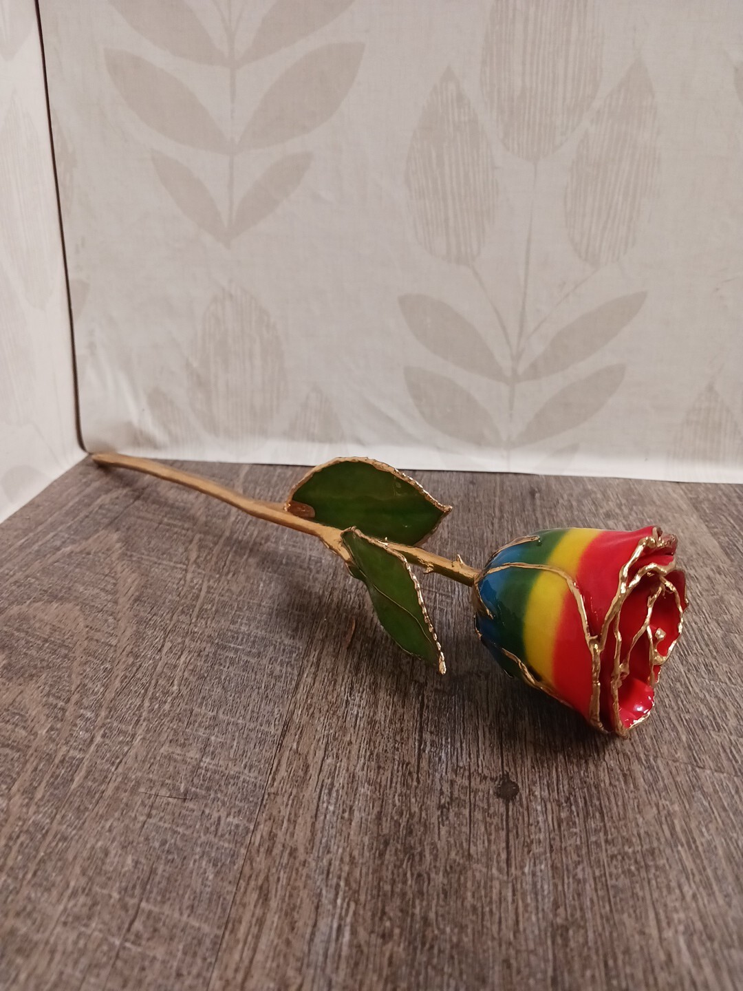 A Genuine Real Rainbow Colored Rose Hand Dipped In Lacquer And Trimmed In 24k…