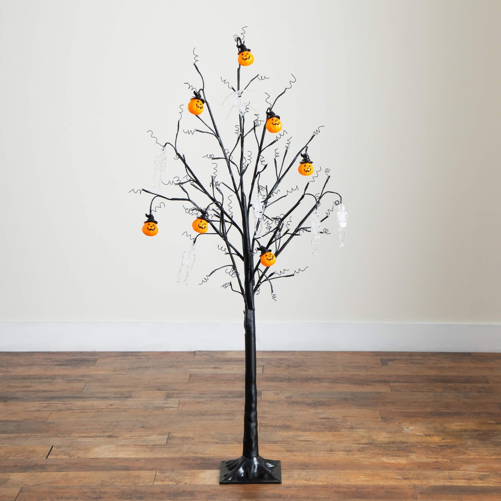 Nearly Natural 5ft Pre-Lit Halloween Pumpkins & Skulls Ornament Tree w/ 72 LED