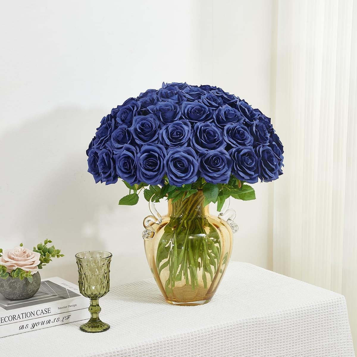 IUKnot 50pcs Navy Blue Roses Artificial Silk Flowers for Wedding Party Decor
