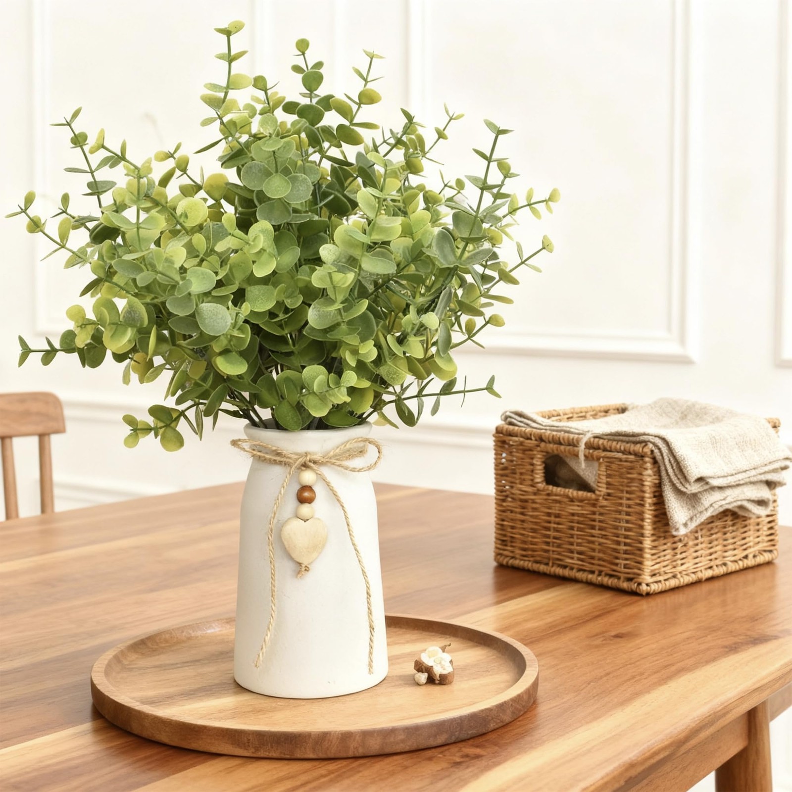 Artificial Eucalyptus Plant in White Ceramic Vase, 14″ Tall Faux Eucalyptus A…