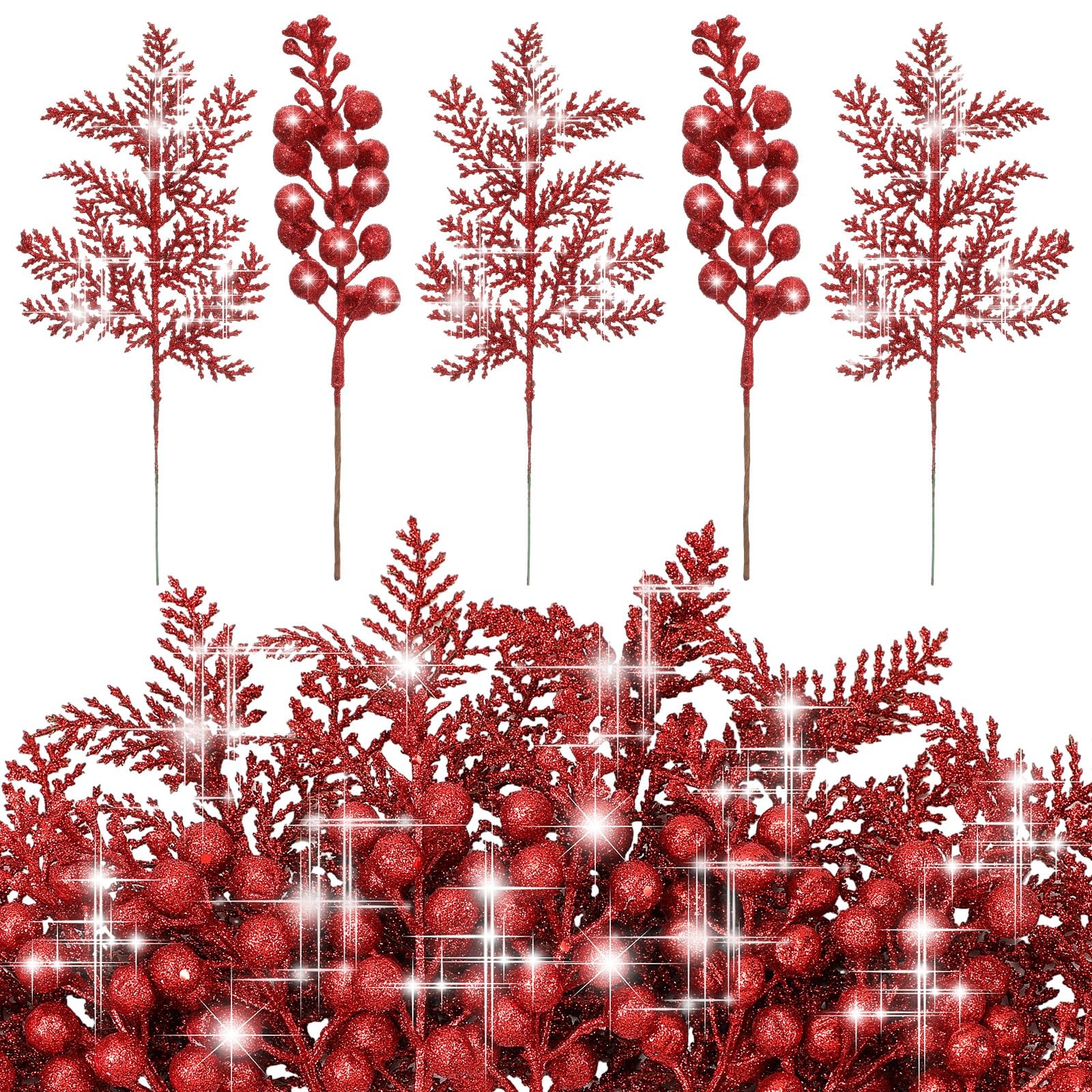 40 Pieces Christmas Tree Decorations Include 20 Glitter Berries Stems and 20 …