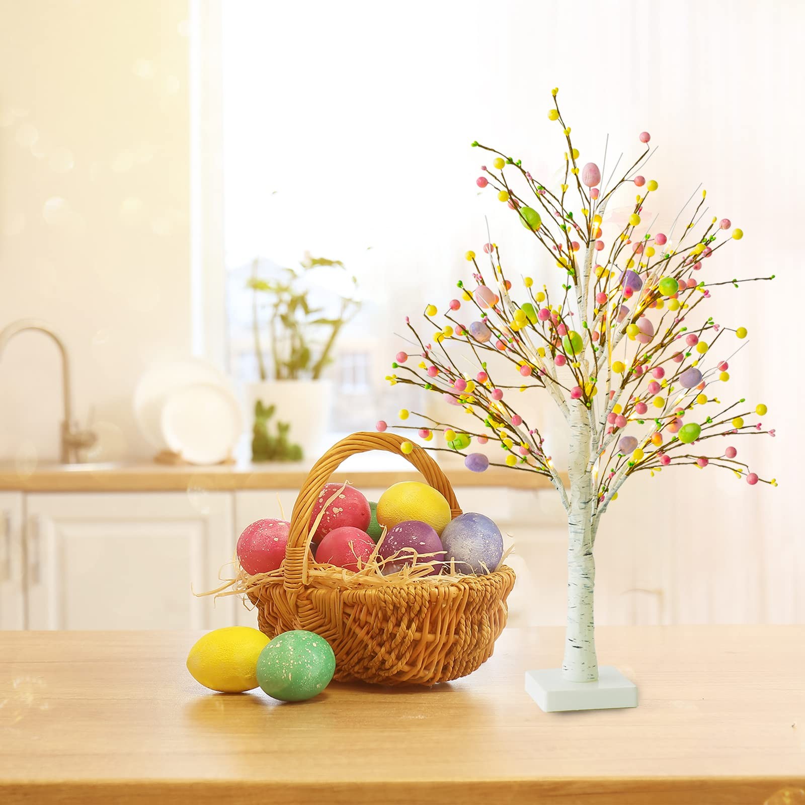 Ethlomoer Easter Decorations, 2 Pcs 25 Inch Pre-Lit Green/Pink/Purple/White