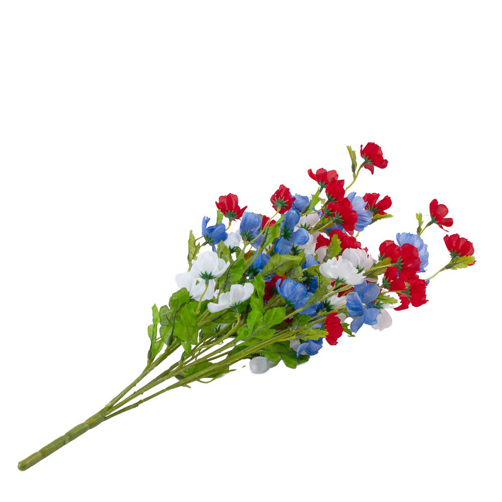Set of 2 Red, White and Blue Patriotic Soft Poly Silk Cosmos 22″ Floral Bushes