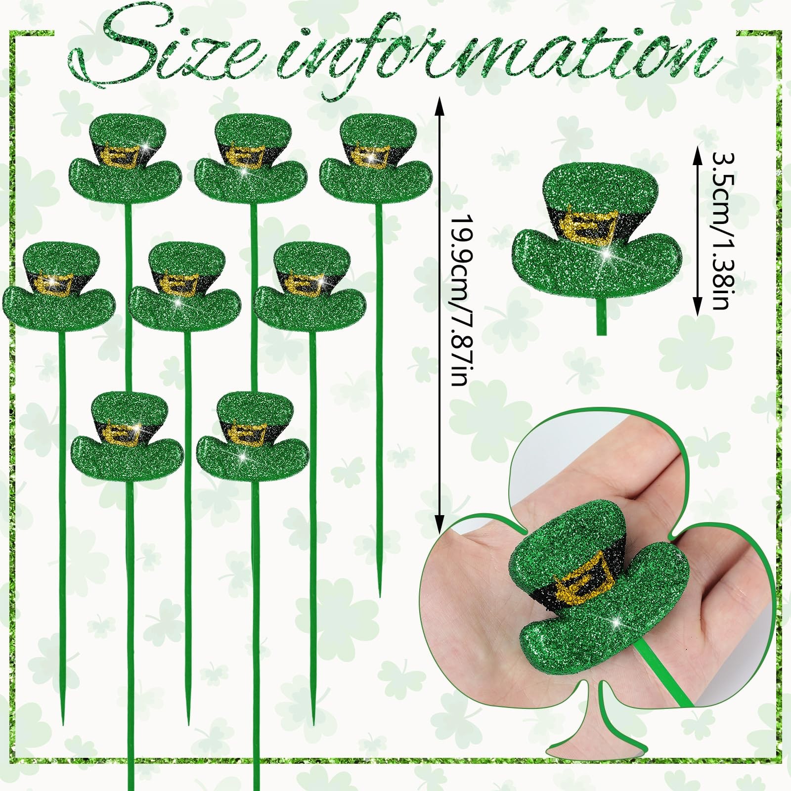 24 Pcs St. Patrick’s Day Glitter Picks Shamrock Leprechaun Hat Picks St Patri…
