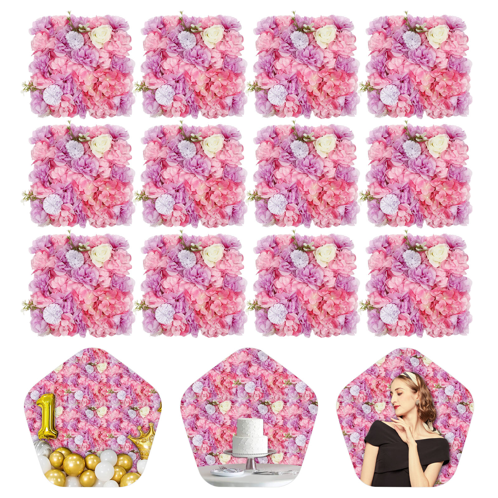 12pcs Artificial Silk Rose Flowers 3D Backdrop Wall for Wedding Party Decoration
