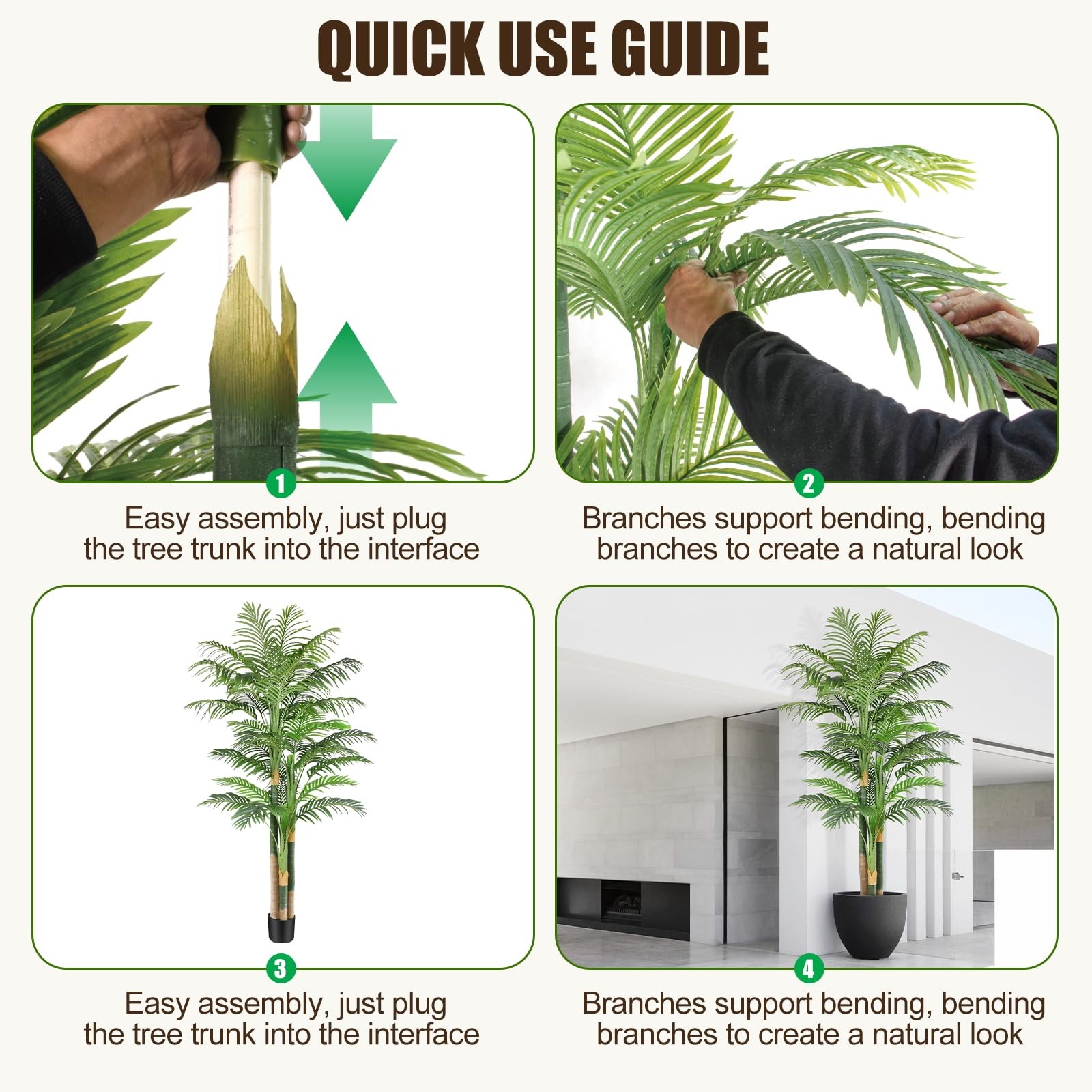 7ft Tall Triple Golden Cane Palm Artificial Tree Large Tropical Palm Tree UV …