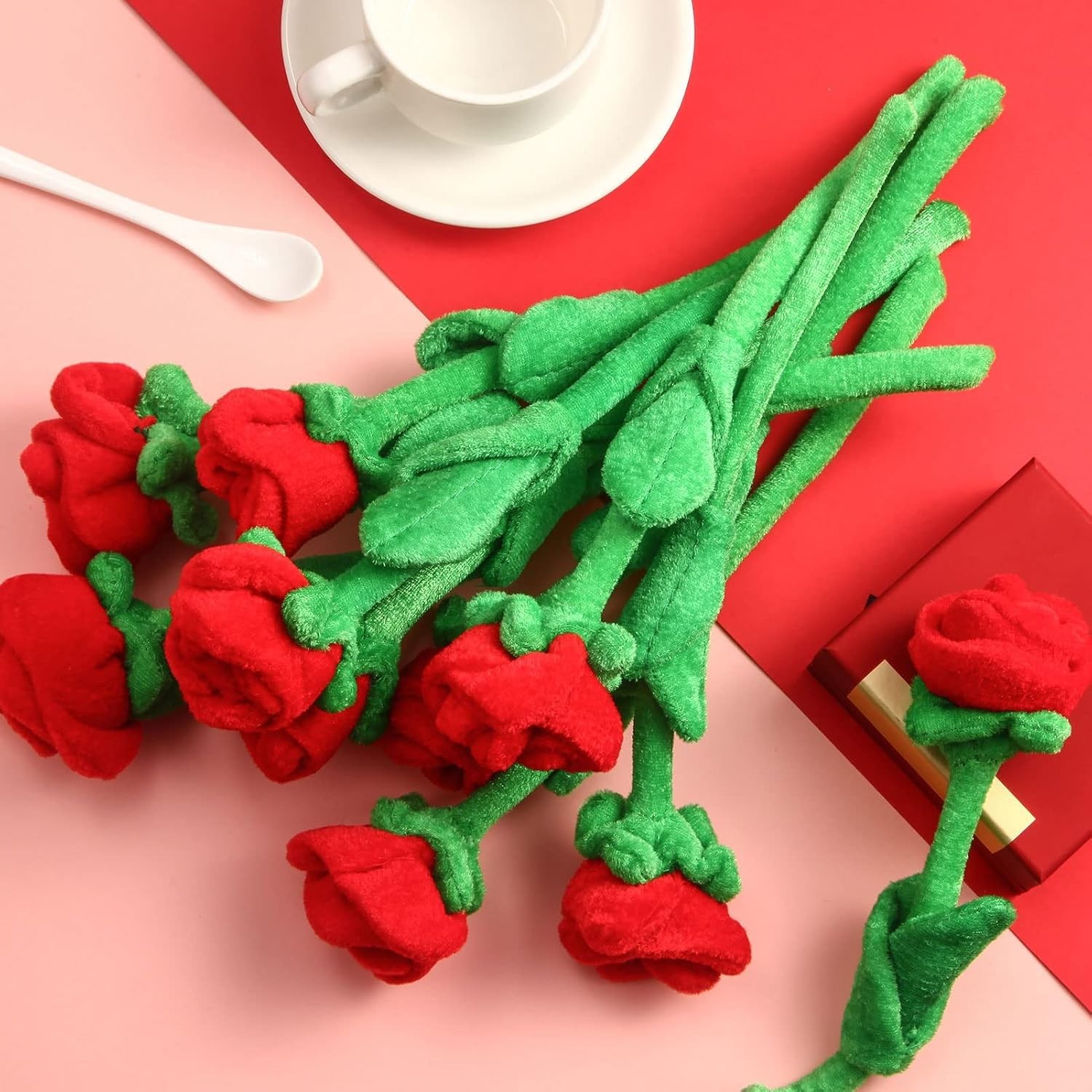 10 Pcs Plush Rose Flower Stuffed Flower Bendable Stems Plush Bouquet Toy Soft…