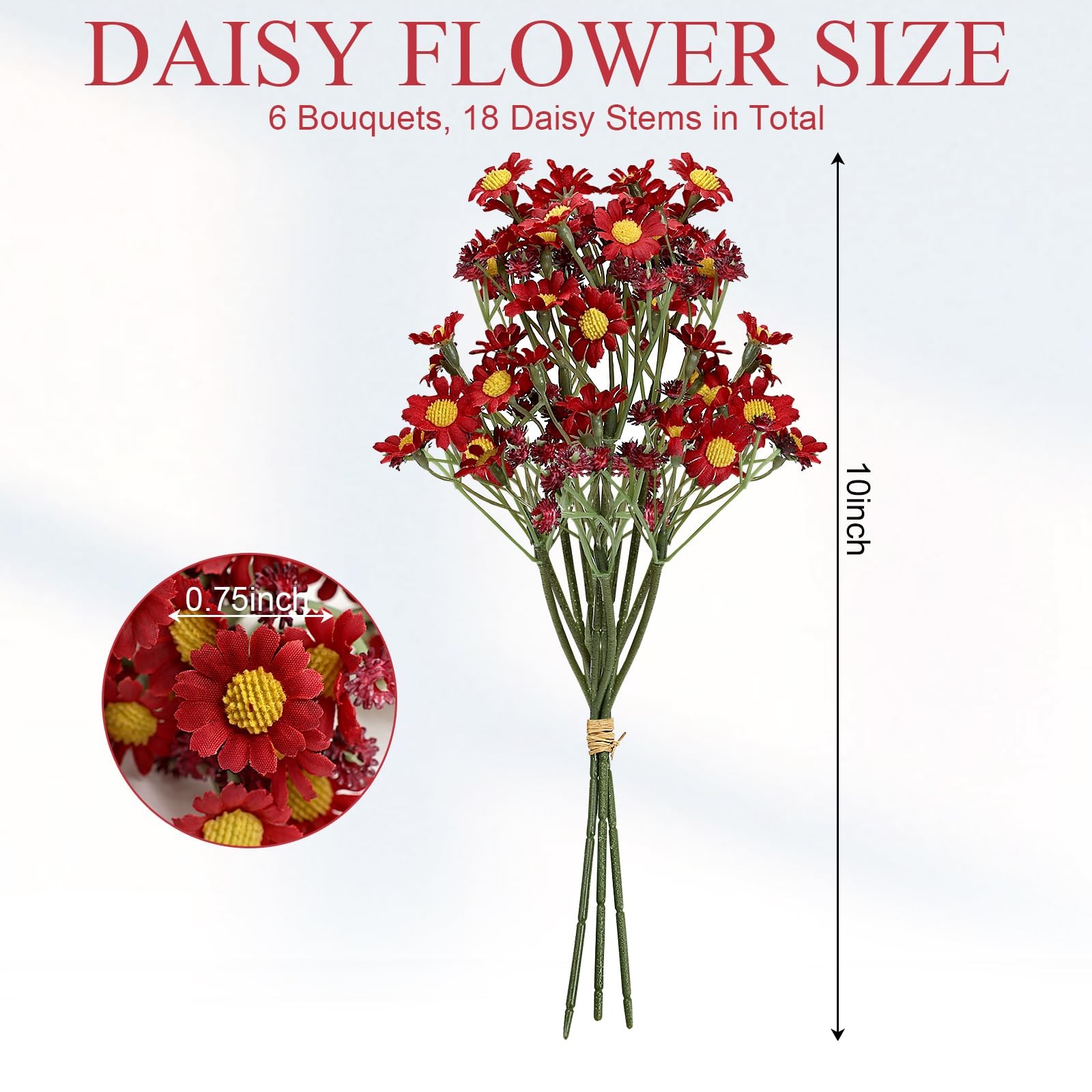 Small Daisy Flowers Artificial Wildflowers Chamomile Red 18 Pcs