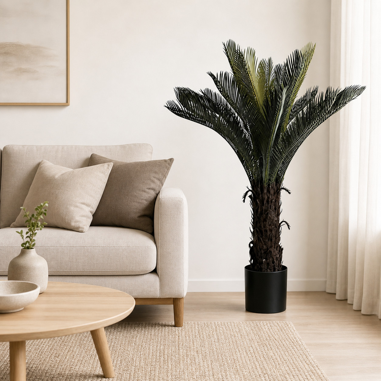 2 Pcs 120cm Artificial Sago Palm Cycas Tree Full Foliage Potted Cycad Home Decor