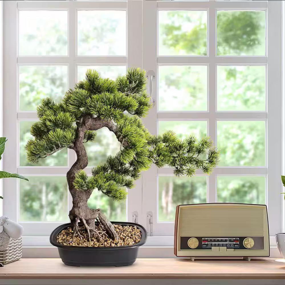 Artificial 20 In. Bonsai Pine Tree in Ceramic Pot, Faux Juniper Greenery Indoor