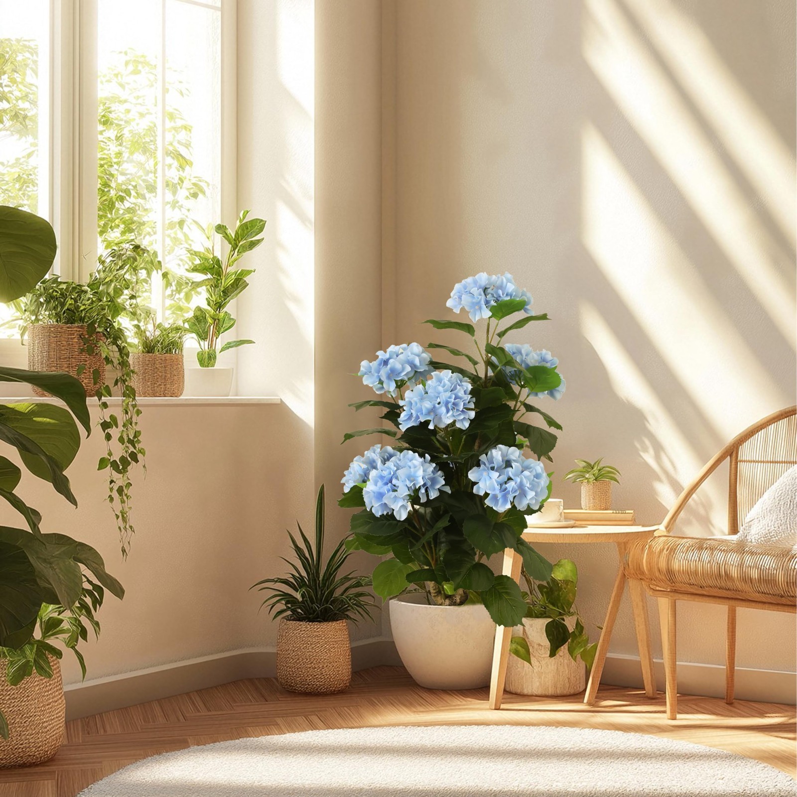 31″ Large Faux Blue Hydrangea Plant – Realistic Silk Floral Arrangement for Home