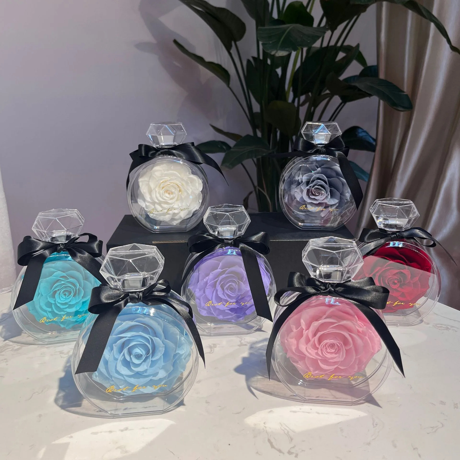 Uniquely Designed Preserved Scent-Infused Eternal Rosas in a Clear Box
