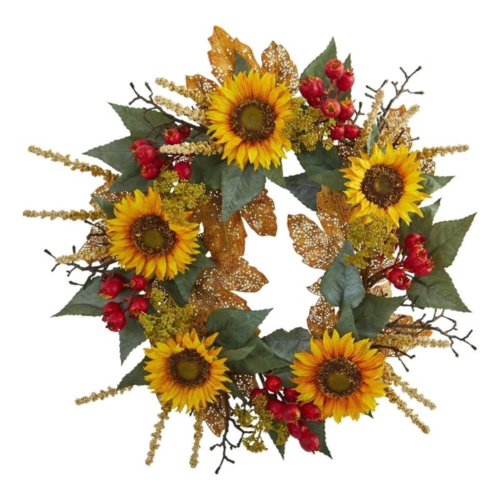 Nearly Natural 27″ Sunflower Berry Artificial Wreath in Multi-Color