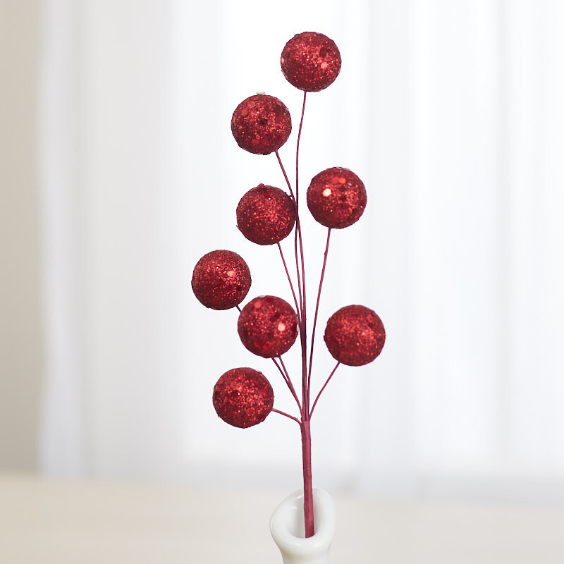 Set of 12 Red Glittered Disco Ball 9-1/2″ Tall Floral Picks