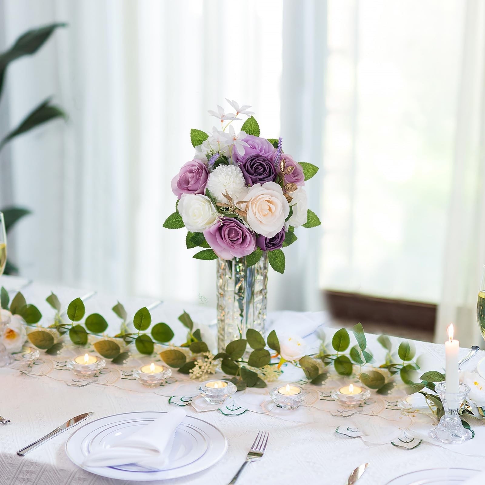 2 PCS Artificial Flowers Ball Wedding Centerpieces Lilac Rose Silk Kissing