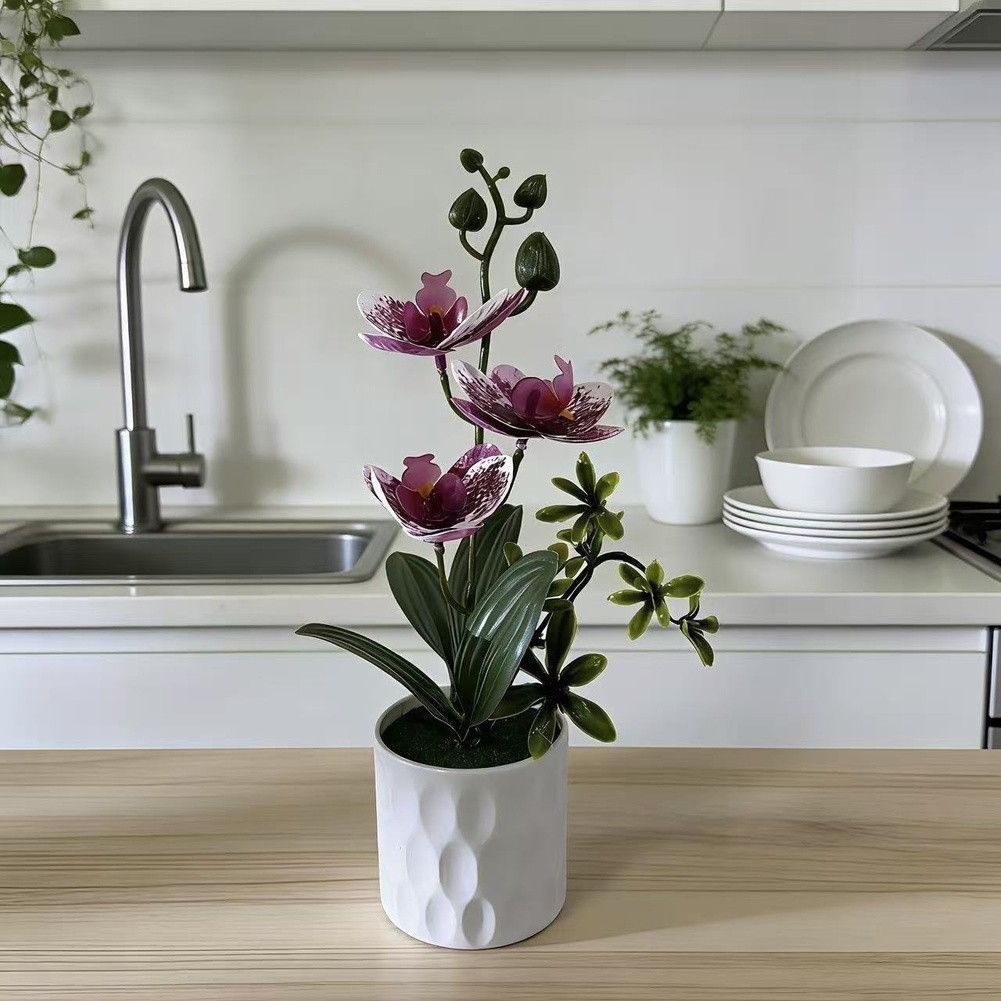 Realistic Fake Butterfly Orchid Plant in Pot for Indoor Office Home Decor