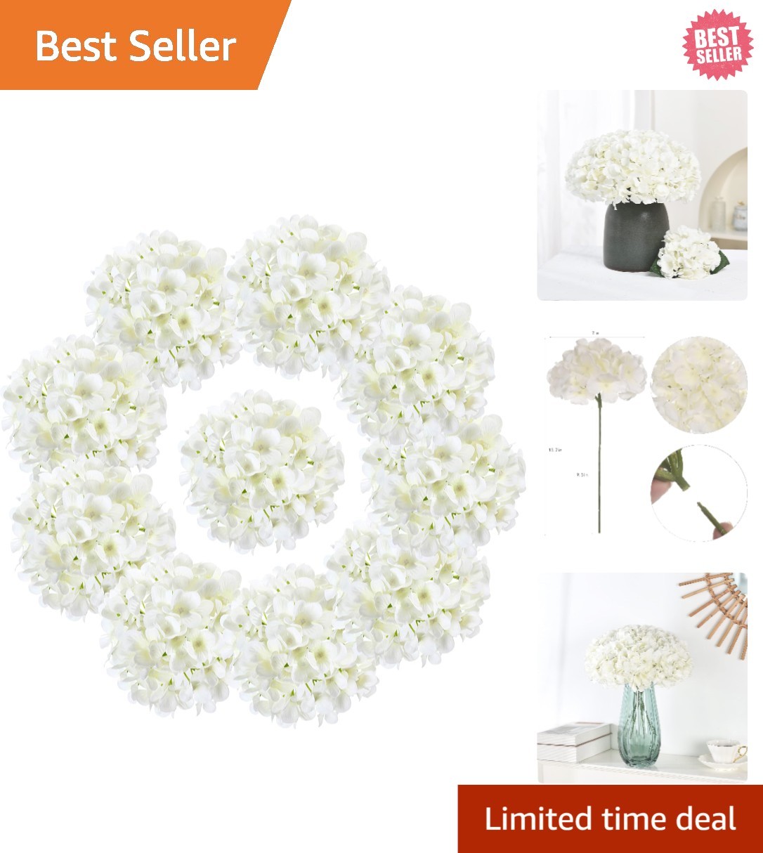 10PCS Stunning Off White Silk Hydrangea Flower Heads – Ideal for Celebrations
