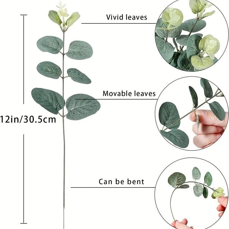 5/10/20Pcs Artificial Eucalyptus Stems Green Leaves Wedding Home Vase Decor