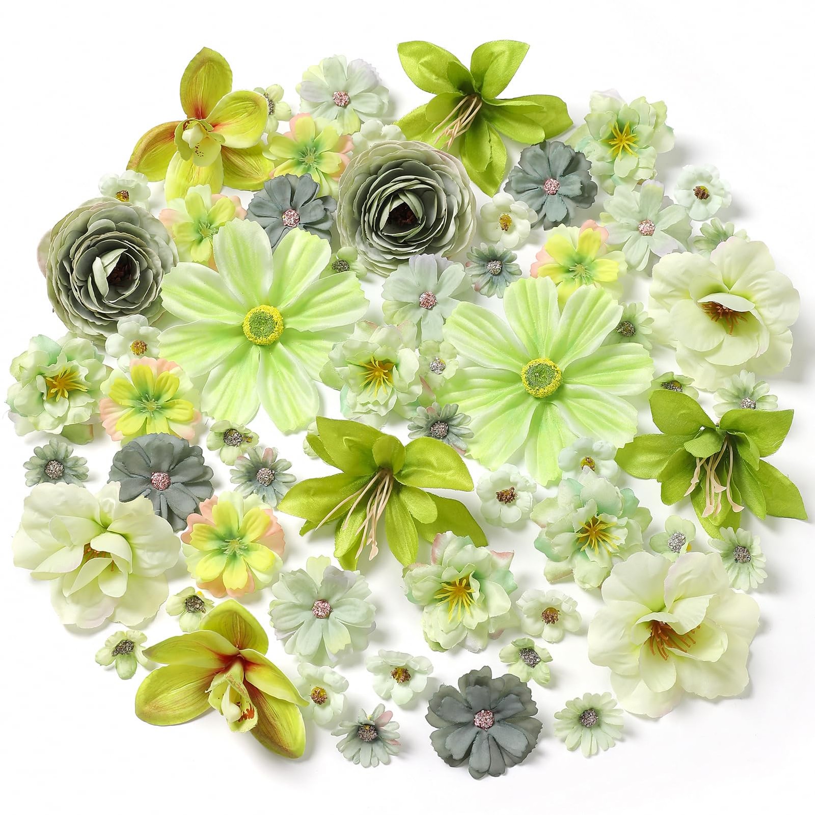 Fake Flower Heads Bulk – Green Silk Daisy & Rose Artificial Flower for Crafts…