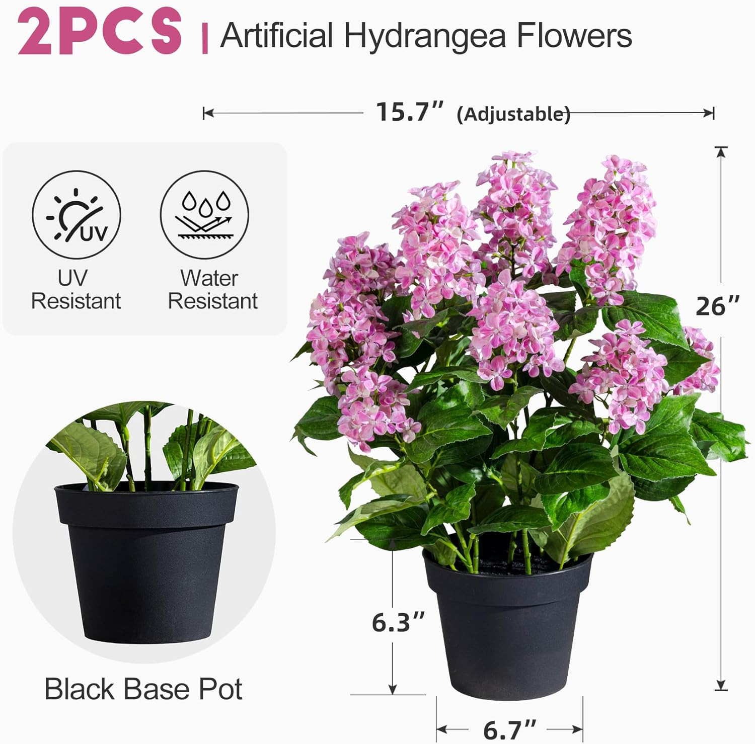 2 Pack Large Artificial Hydrangea Plants UV Resistant Fake Plastic Plantas Flowe