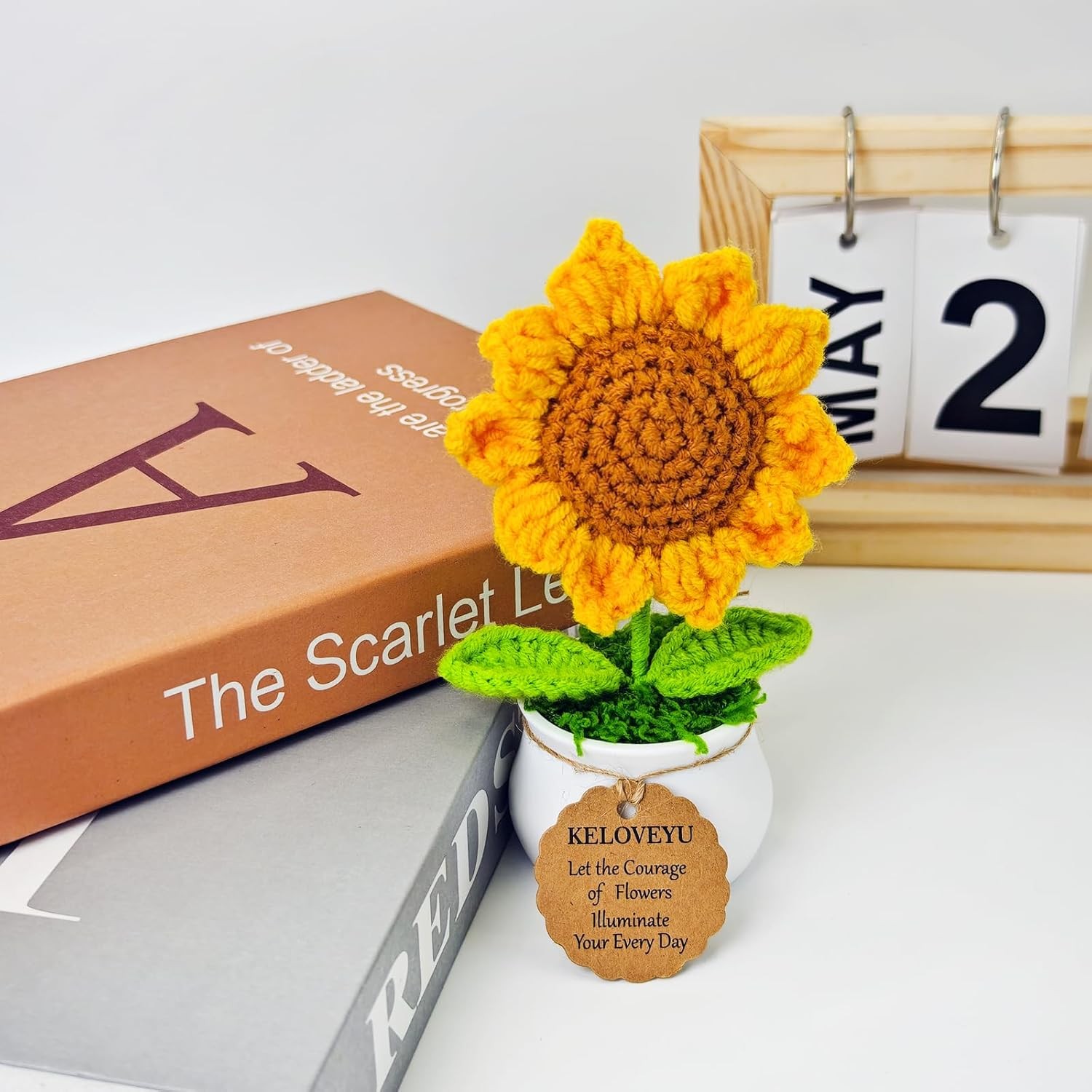 Crochet Flowers Gift Crochet Sunflower Emotional Support Plush Plant Cute Desk D