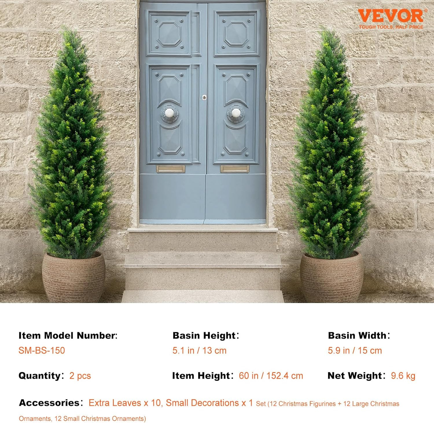 Artificial Topiary Cedar Tree, 60 Inch Tall (2 Pieces), with Extra Leaves & Pot