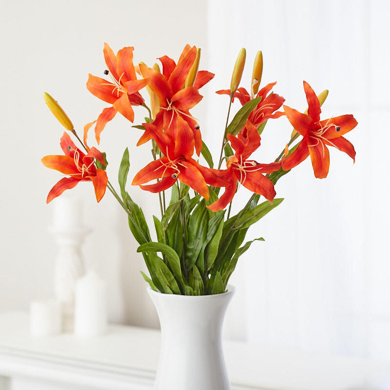 25″ Flame Orange Artificial Lily Decorative Floral Bush