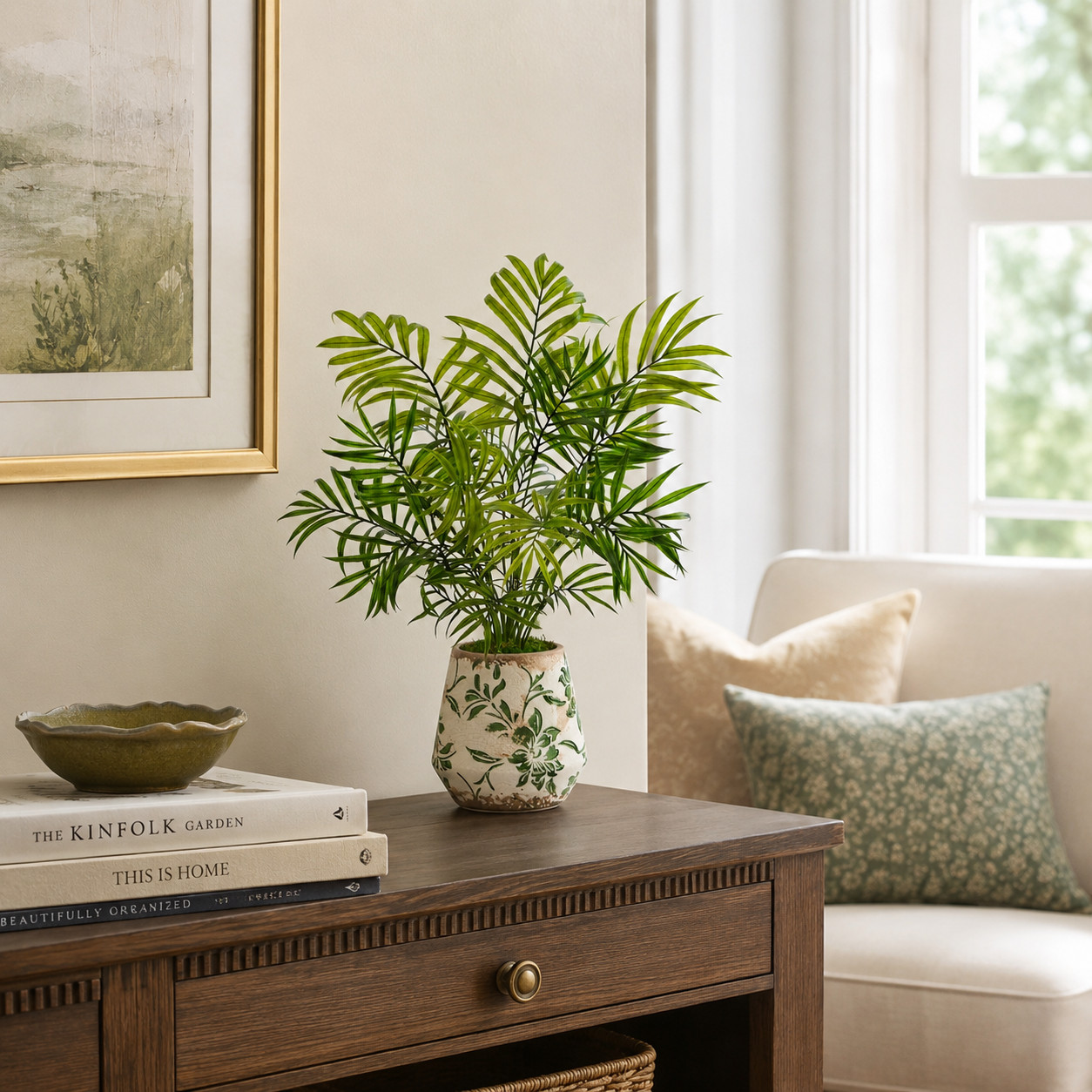 18″ Mini Areca Palm Artificial Plant in Floral Vase