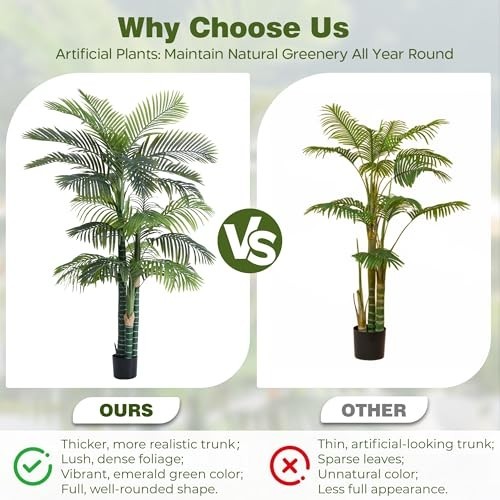 6FT Tall Triple Golden Cane Palm Tree (1 Pack), Large Faux Plants, UV Resistant