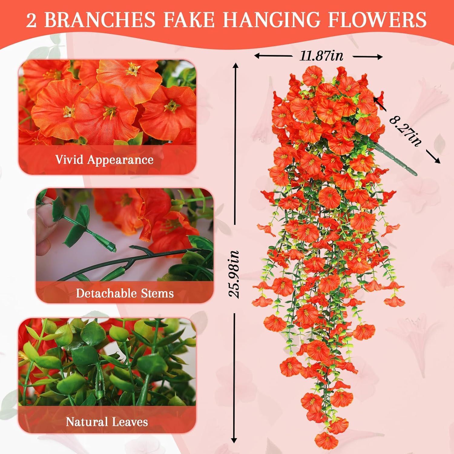 UV Resistant Faux Silk Morning Glory Hanging Flowers for Outdoor Decor (2 PCS)