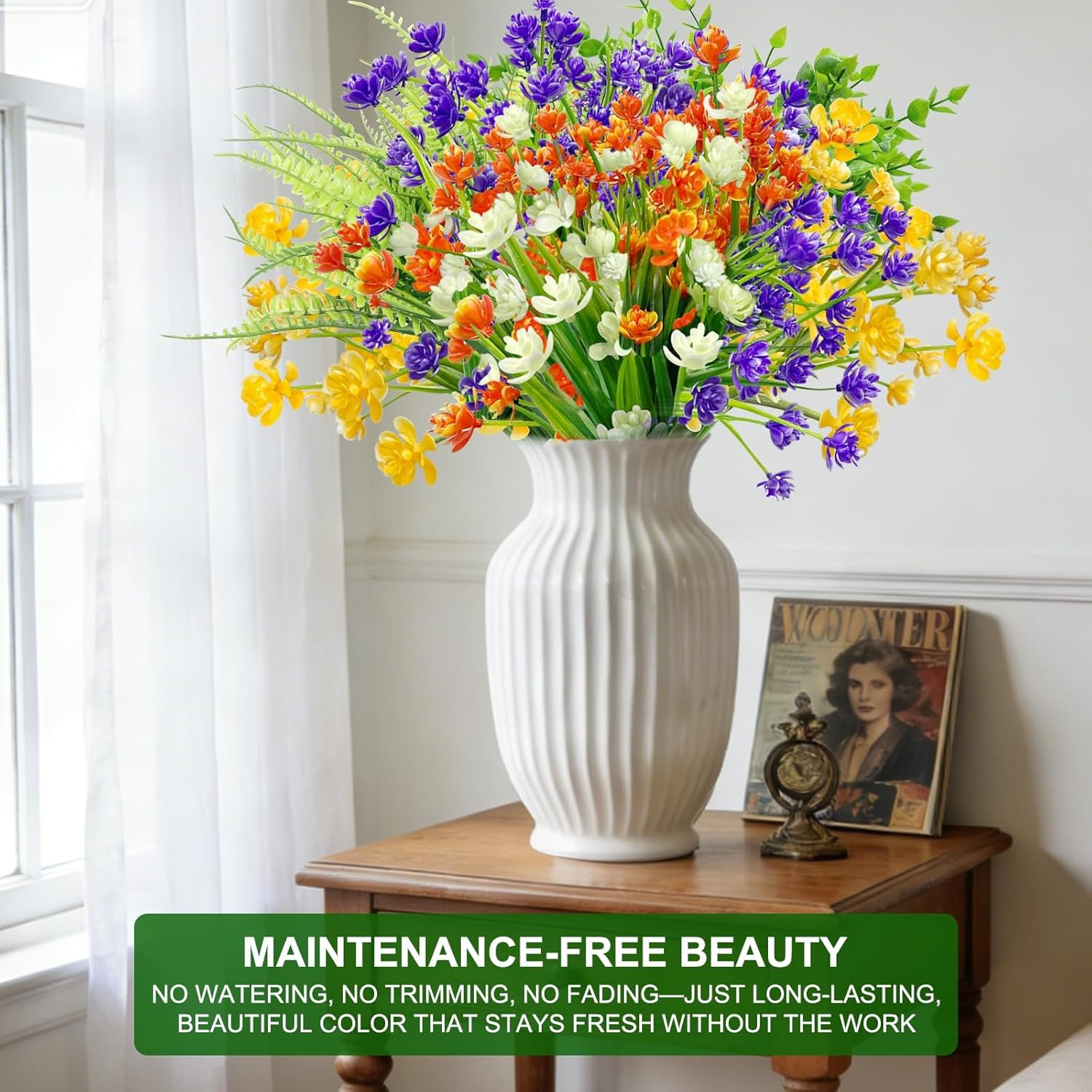 20 Bundles Artificial Flowers UV Resistant Outdoor Plants Waterproof Garden Deco