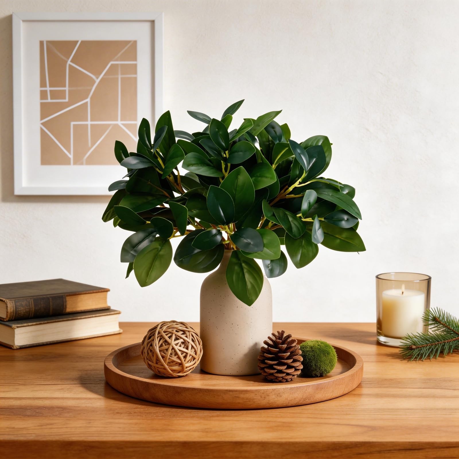 12 Inch Artificial Plant Indoor,Small Fake Plants Eucalyptus Stems With Vase,…
