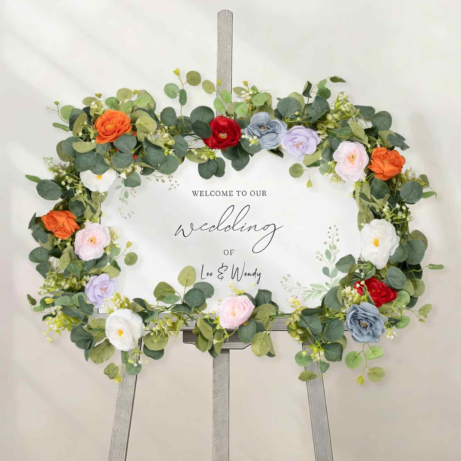 2Pcs(10FT) Artificial Eucalyptus Garlands with Rose Flowers, Faux Floral Gree…