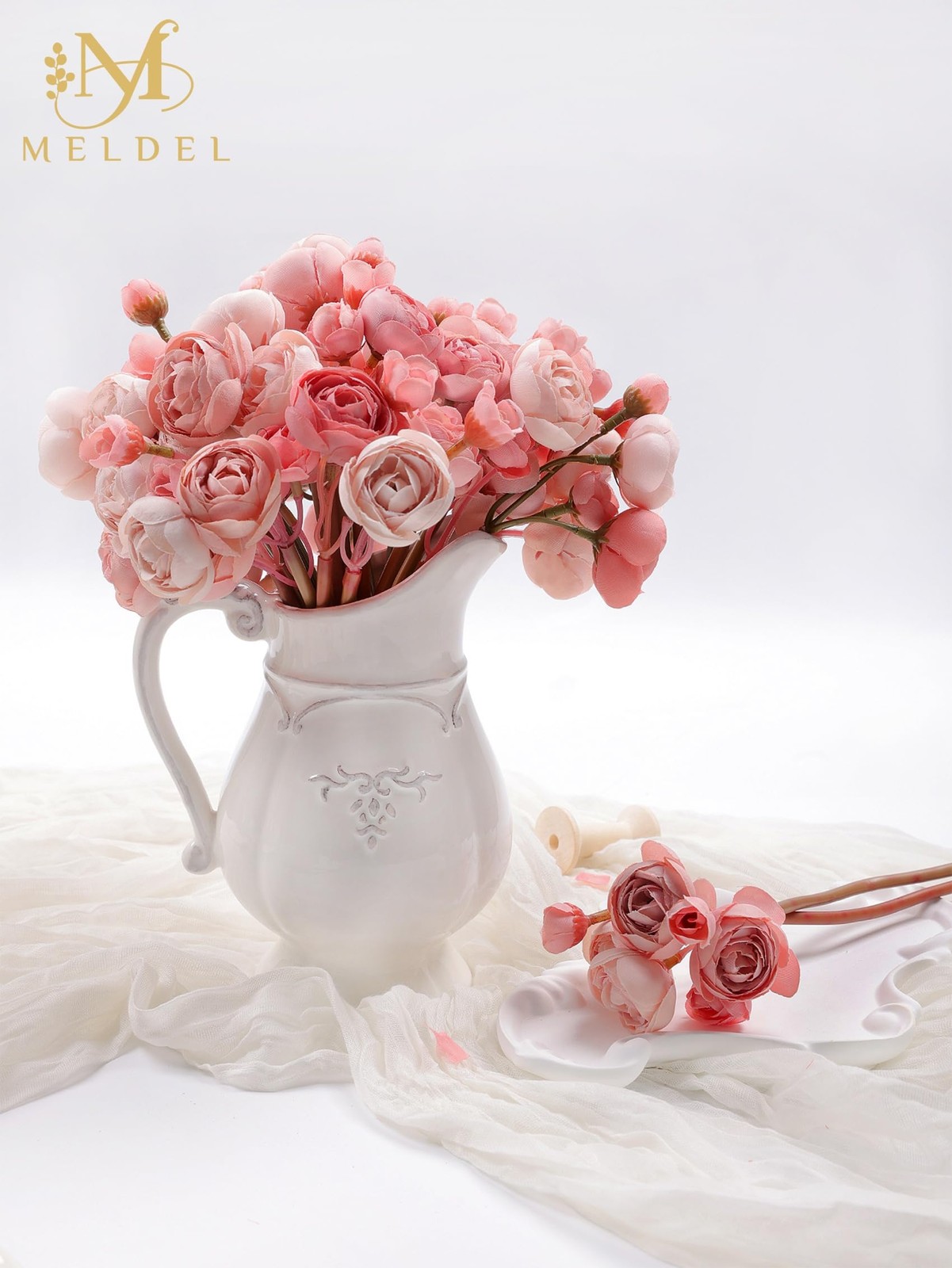 32 PCS Dusty Rose Faux Silk Mini Ranunculus Artificial Peony Flowers Bouquet