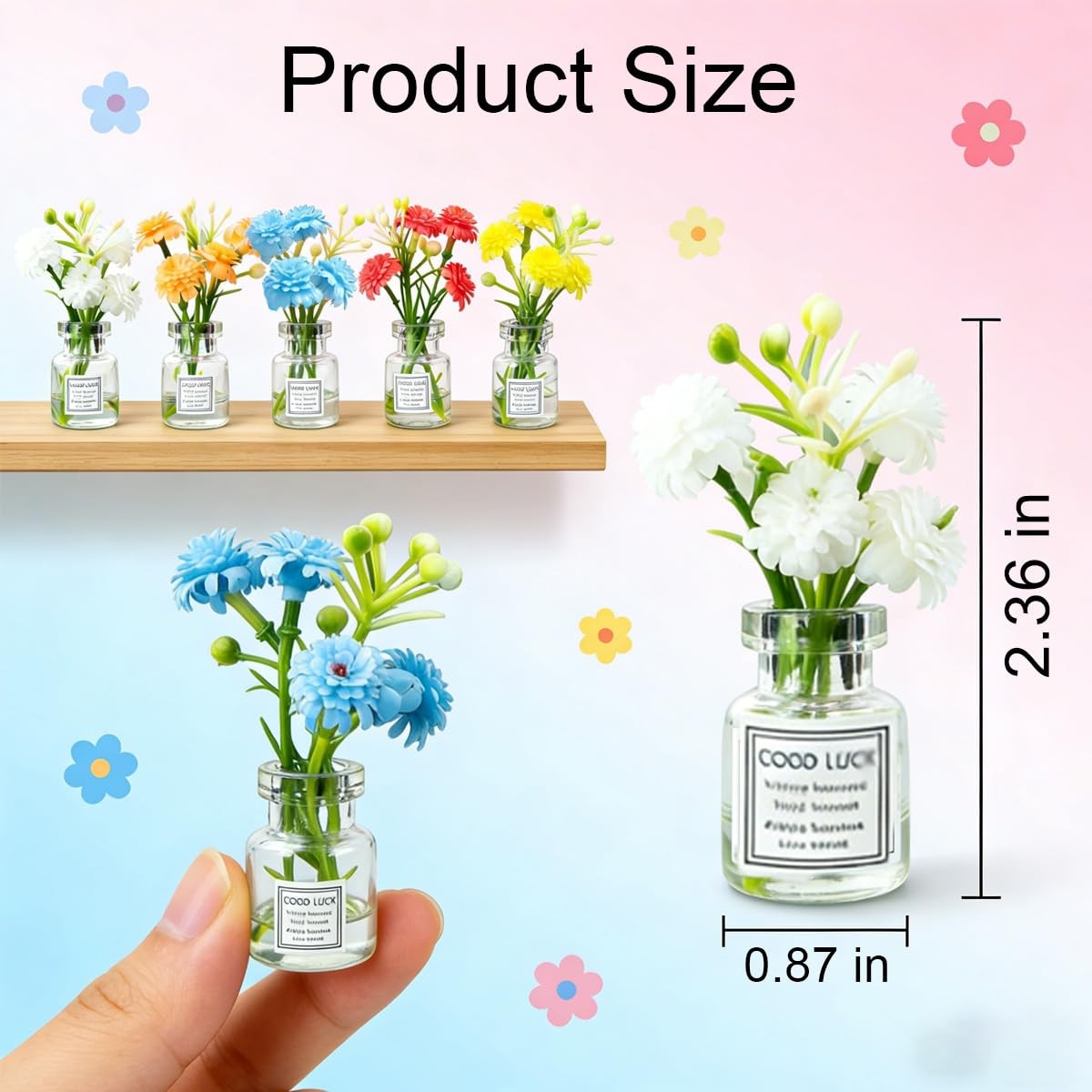 5 PCS Mini Flower Car Dashboard Decorations Cute Auto Interior Ornaments for