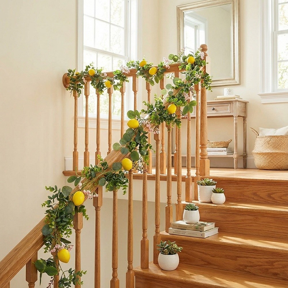 Artificial Lemon Vine with Greenery for Spring Mantel or Shelf Decoration