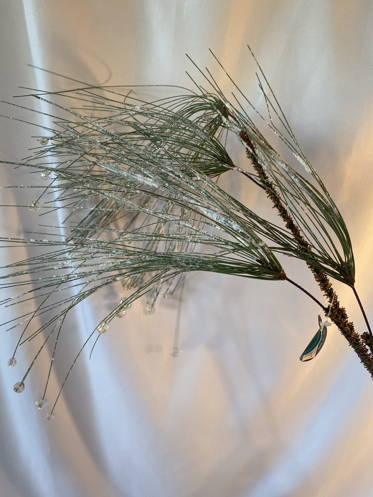 3 Green Frosted Icy Faux Pine Floral Pick Stems w/ Plastic Bead Ice 36″ Lot of 3