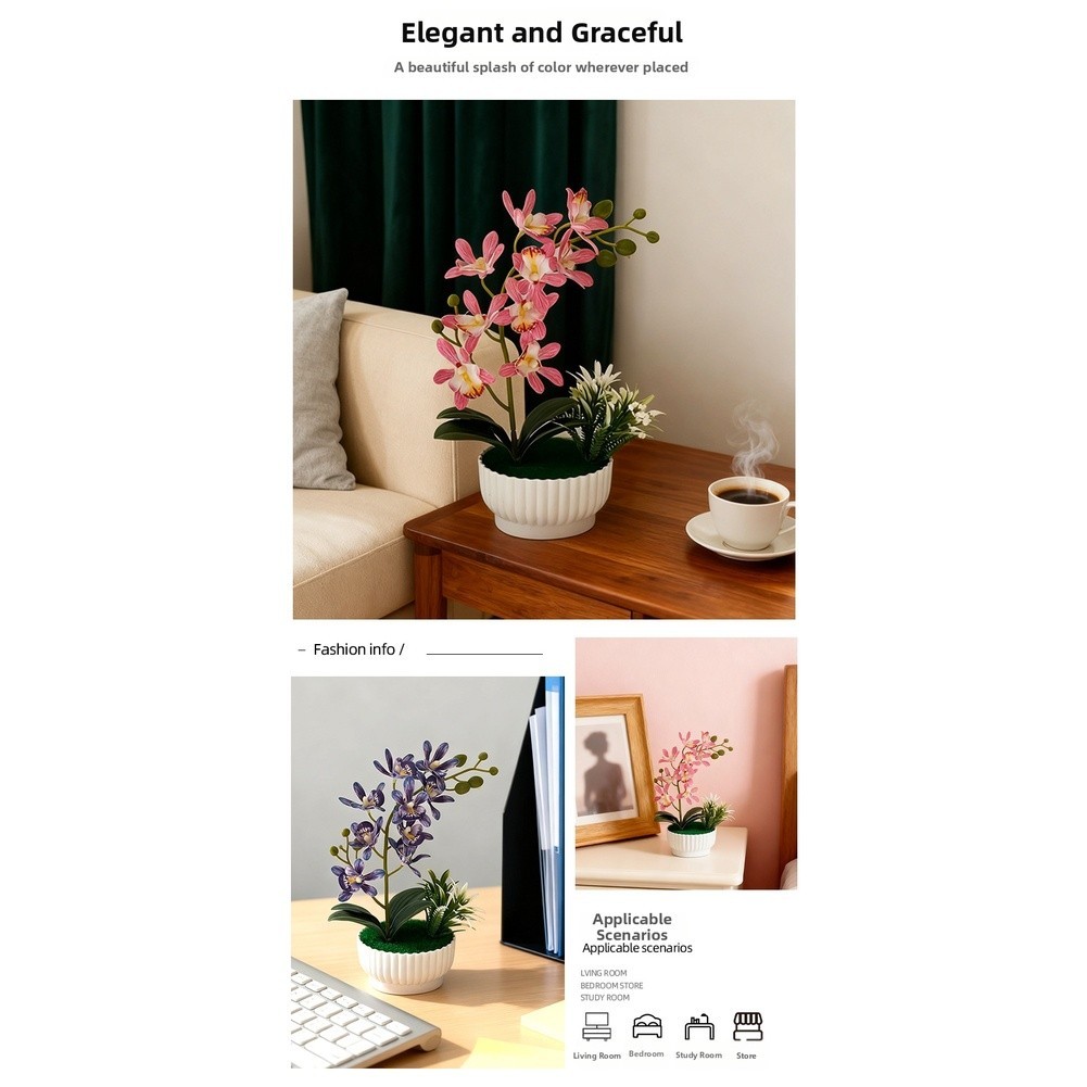 Compact Potted Artificial Orchid 10.5×10.5x27cm for Small Space For home Decor