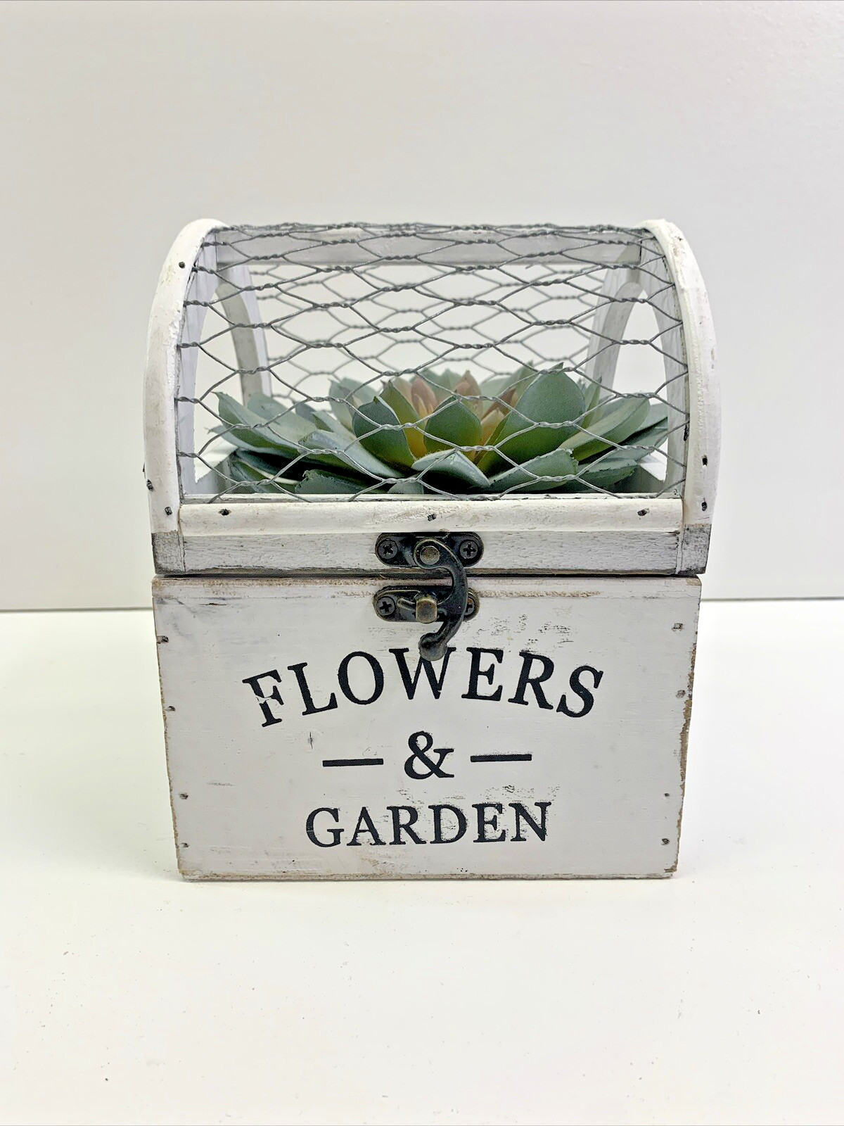 Weathered Cage Plant Holder With Artificial Garden Succulent Farmhouse Decor