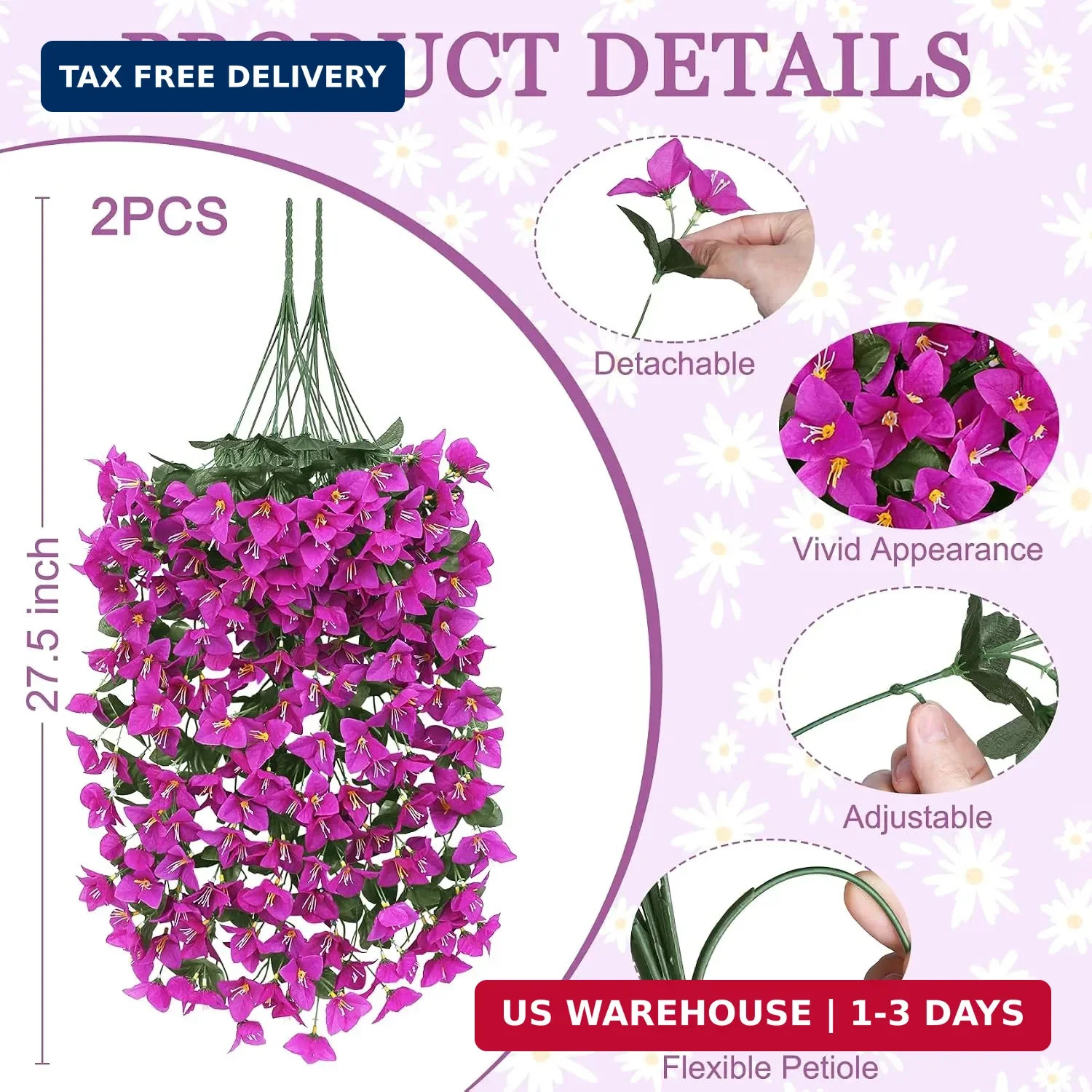 Artificial Bougainvillea Flowers Plants for Outdoors Decoration, 2 Pcs Faux Silk