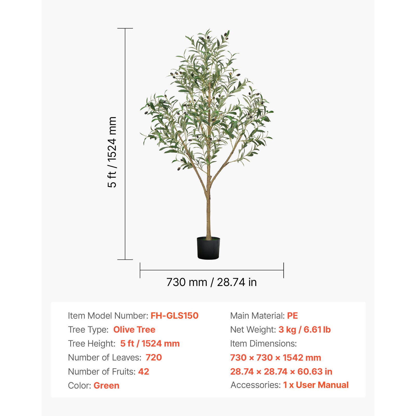 Uimoso 5FT Faux Olive Tree with Black Pot for Indoor and Office Decor